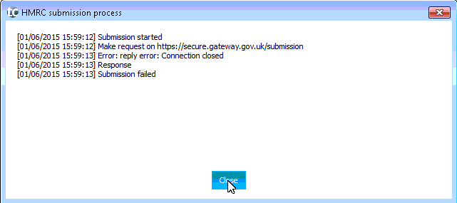 HMRC submission process : connection closed