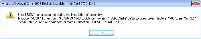 Microsoft Visual C++ 2008 Redistributable error